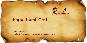 Rapp Loránd névjegykártya